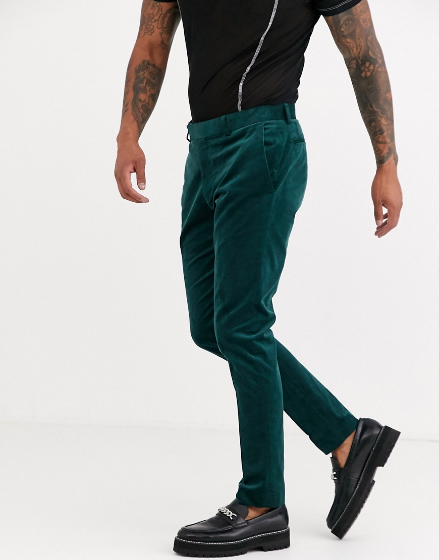 Topman – Gröna kostymbyxor i manchestertyg med extra smal passform