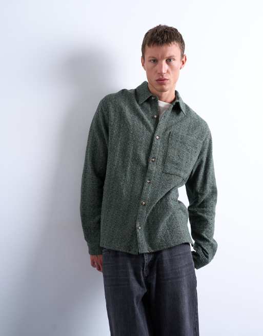 Topman – Grönmelerad, texturerad skjorta i relaxed fit, 3 av 5