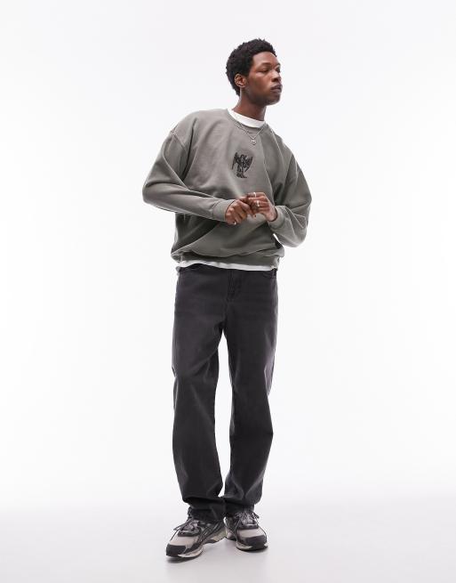 Topman – Gröntvättad sweatshirt i oversize med ängelbroderi, 2 av 4