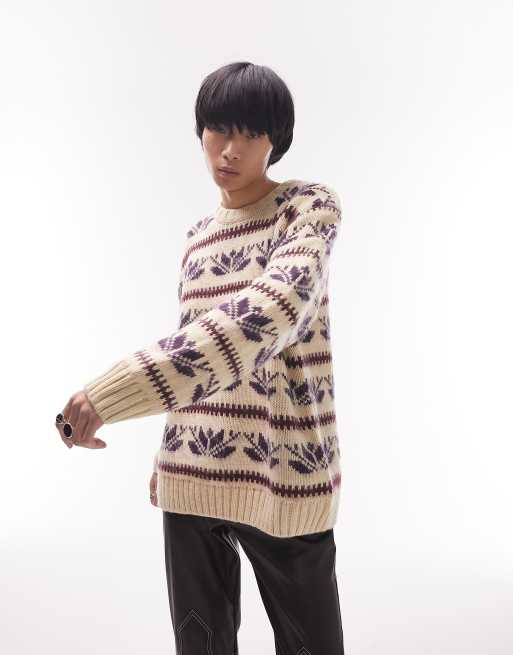 Topman – Gruby dzianinowy sweter z domieszką wełny w kolorze ecru ze skandynawskim wzorem