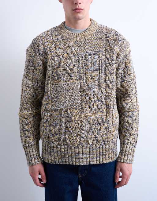 Topman - Gul kabelstrikket oversized striktrøje, 4 af 5