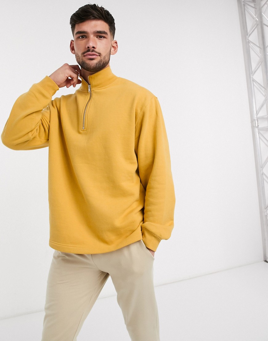 Topman - Gul sweatshirt med kort lynlås-Brun