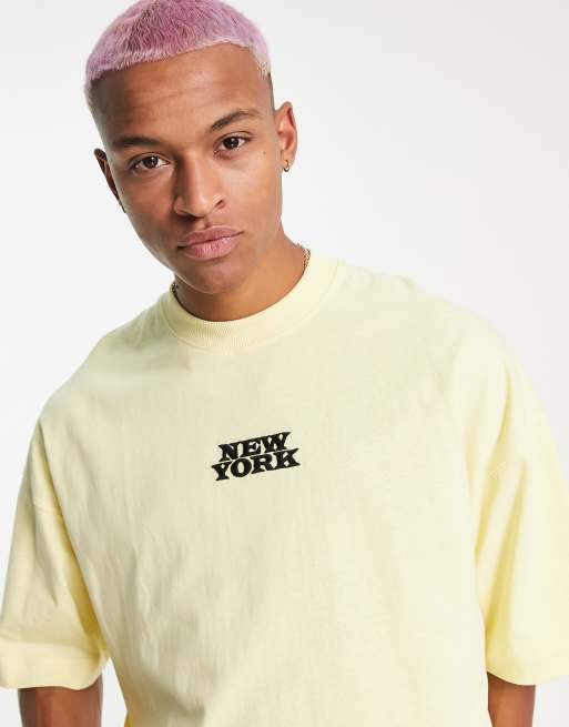 Topman – Gul t-shirt i extra oversize med New York-tryck 