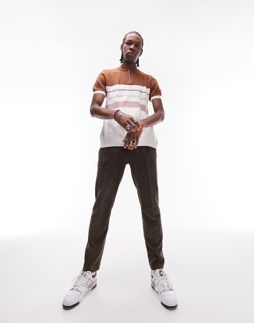 Topman - Gyldenbrun strikket polo med baseball-krave, 4 af 4
