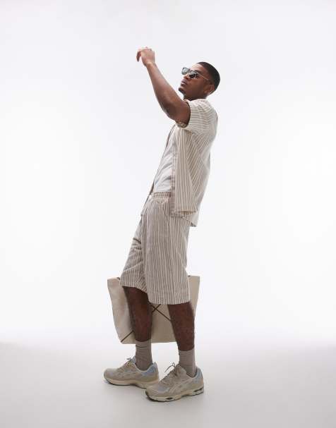 Topman – Häkel-Shorts in Cremeweiß gestreift, Kombiteil - view 1