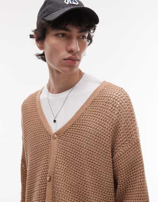 Topman – Häkelstrickjacke in Beige mit eingesetztem Detail, 4 von 4
