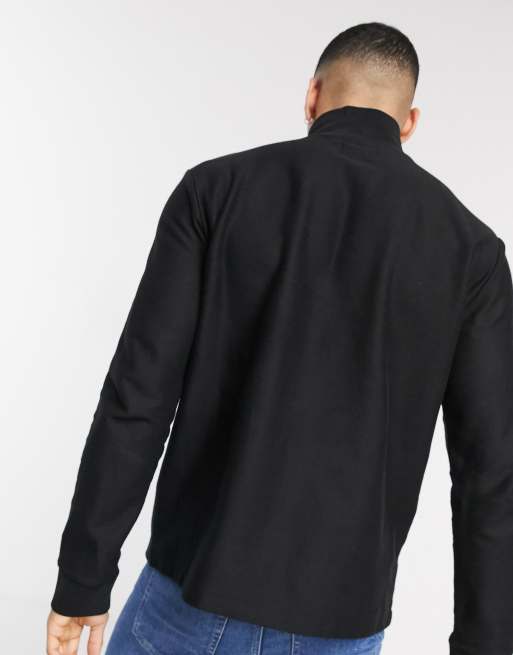 Topman half-zip twill sweat in black, 2 of 4