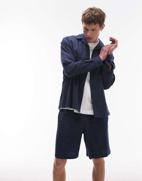 Topman - Halfzware geruite short in marineblauw - view 1