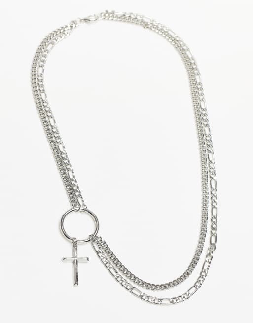 Topman – Halskette mit verschiedenen Ketten in Silber mit Kreuzanhänger