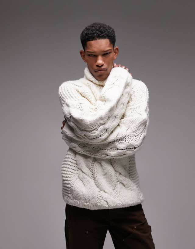 Topman - handknit cable jumper in ecru