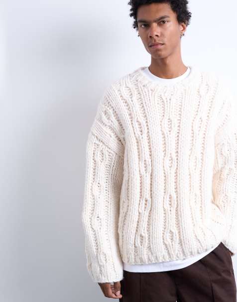 Topman handknit cable sweater in ecru - view 1