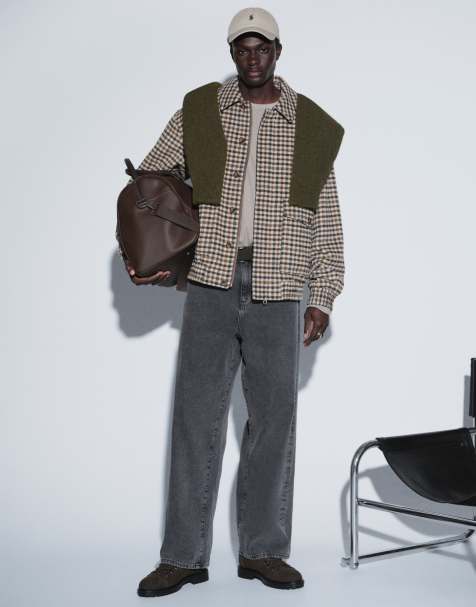 Topman harrington coupe relaxed à carreaux effet laine avec double zip en coloris neutre - view 1