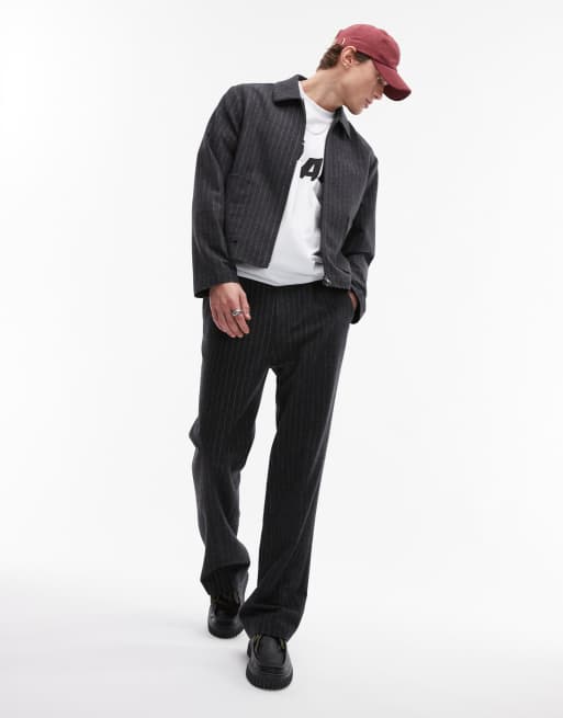 Topman - Harrington jack van premium wolmix met krijtstreep in antraciet, 4 van 4