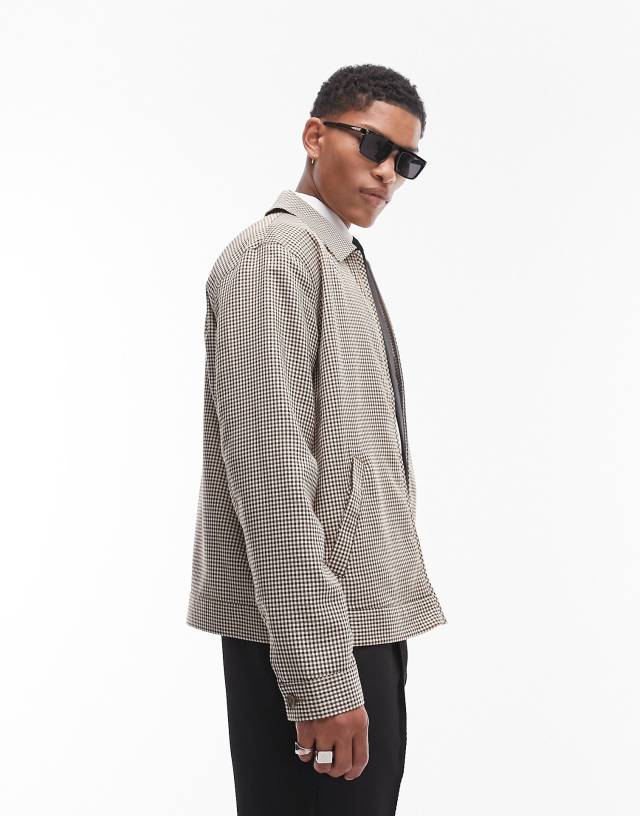 Topman - harrington jacket with check in tan