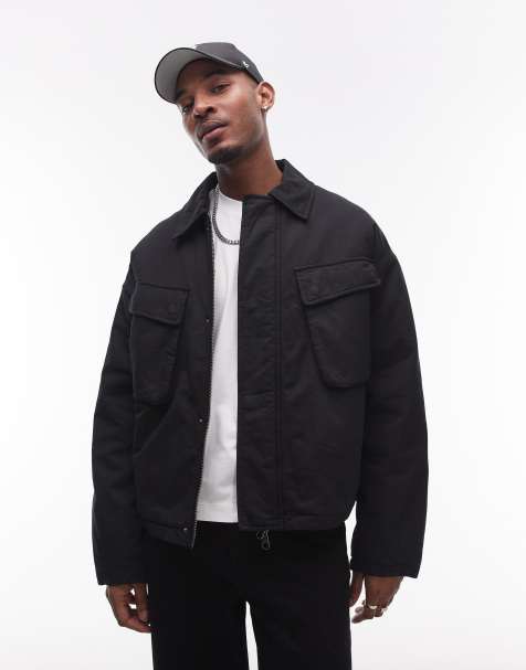 Topman harrington jacket with double chest pockets in black - view 1
