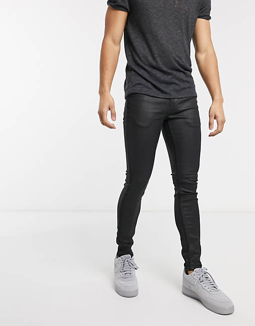 Topman – Hautenge Jeans aus Bio-Baumwollmischung in Schwarz beschichtet