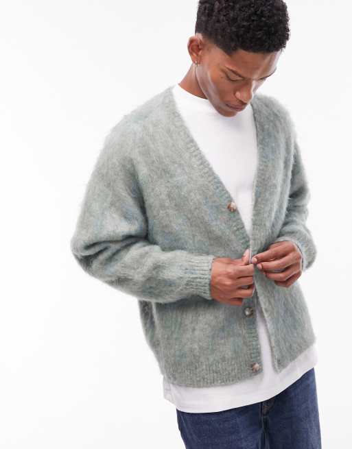 Topman heavily brushed cardigan in blue