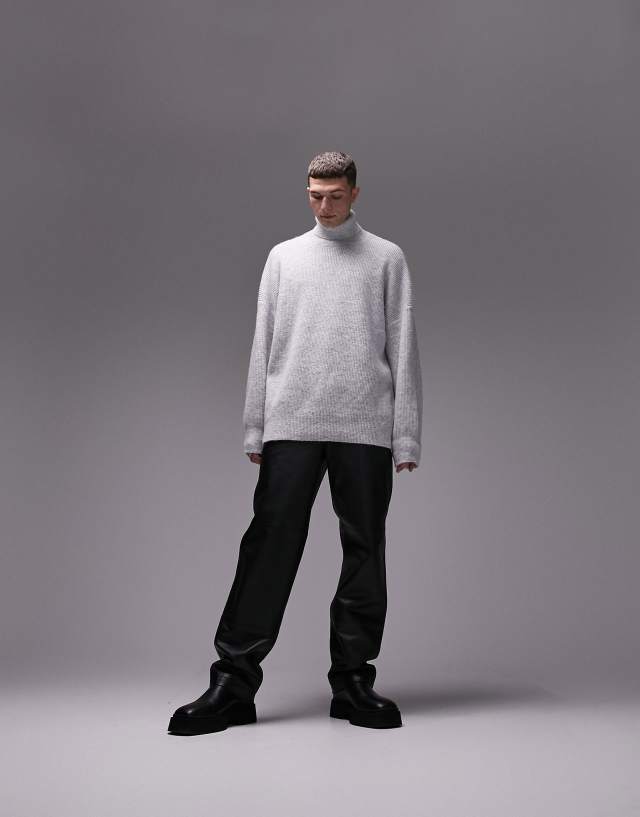 Topman heavy knit oversized turtle neck sweater in heather gray