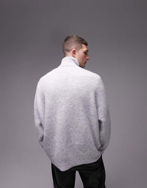 Topman heavy knit oversized turtle neck sweater in heather gray | ASOS