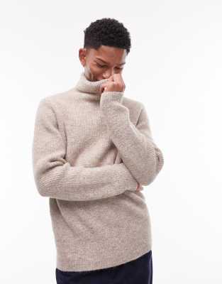 Topman Heavy Knit Roll Neck Sweater In Ecru-neutral | ModeSens