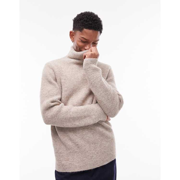 Topman heavy knit roll neck sweater in ecru | ASOS