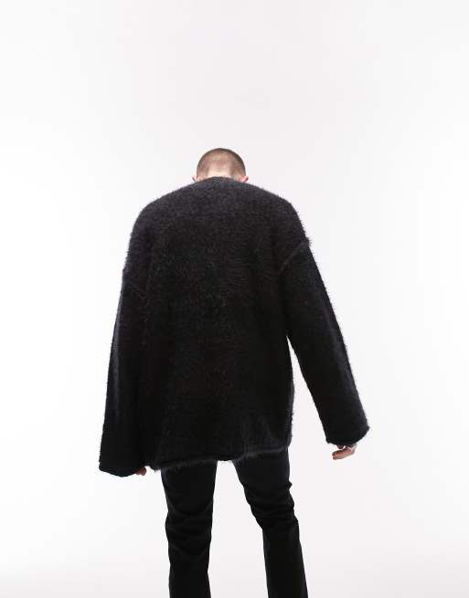 Topman heavy knitted oversized v neck jumper in washed black