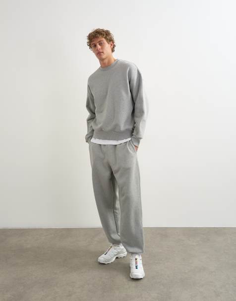 Topman heavyweight baggy fit cuffed jogger in grey marl - view 1