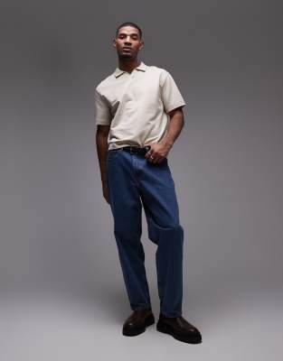 Topman Heavyweight Boxy Fit Revere Polo In Neutral
