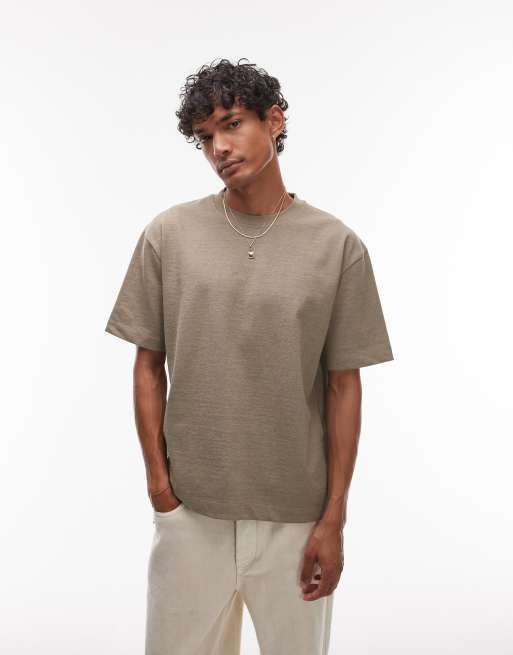 Topman heavyweight boxy fit t-shirt in khaki