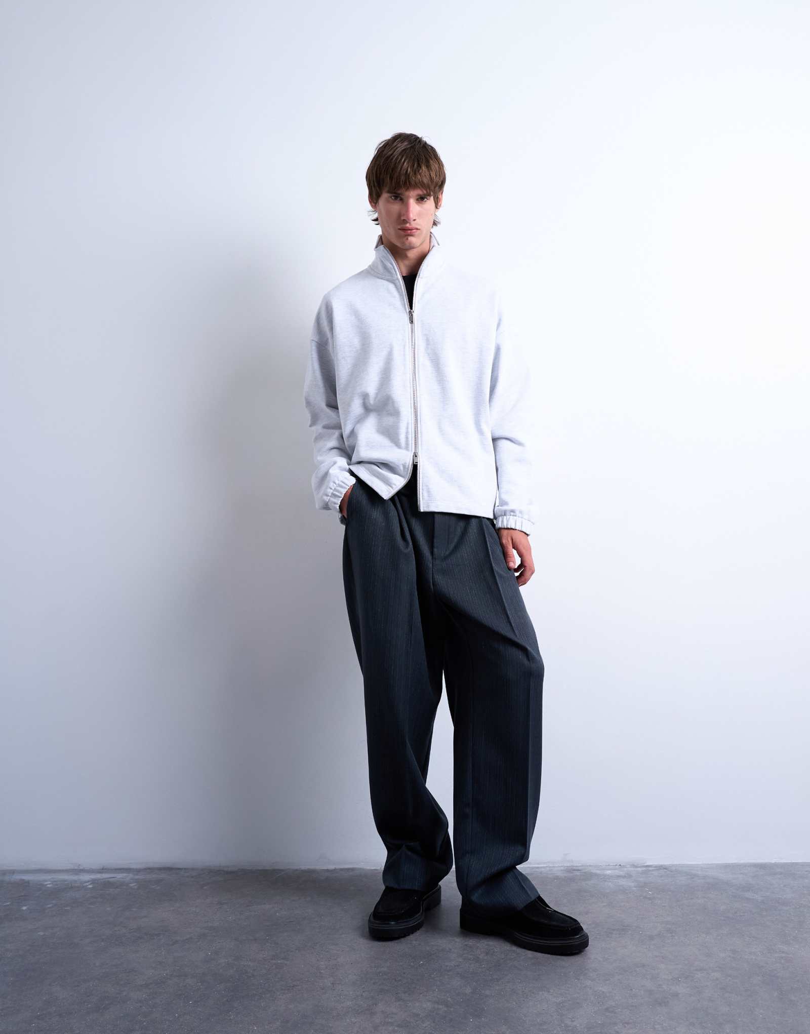 Толстовка Topman heavyweight облегающего кроя на молнии с воронкообразным вырезом светло-верескового цвета