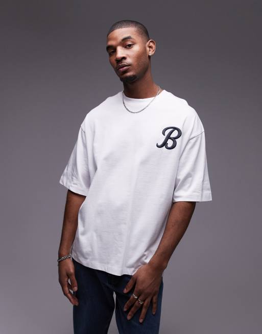 Topman heavyweight extreme oversized fit t-shirt with front and back Brooklyn embroidery in white, 3 of 4