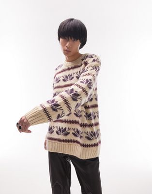 Topman heavyweight fairisle knitted jumper with wool in ecru