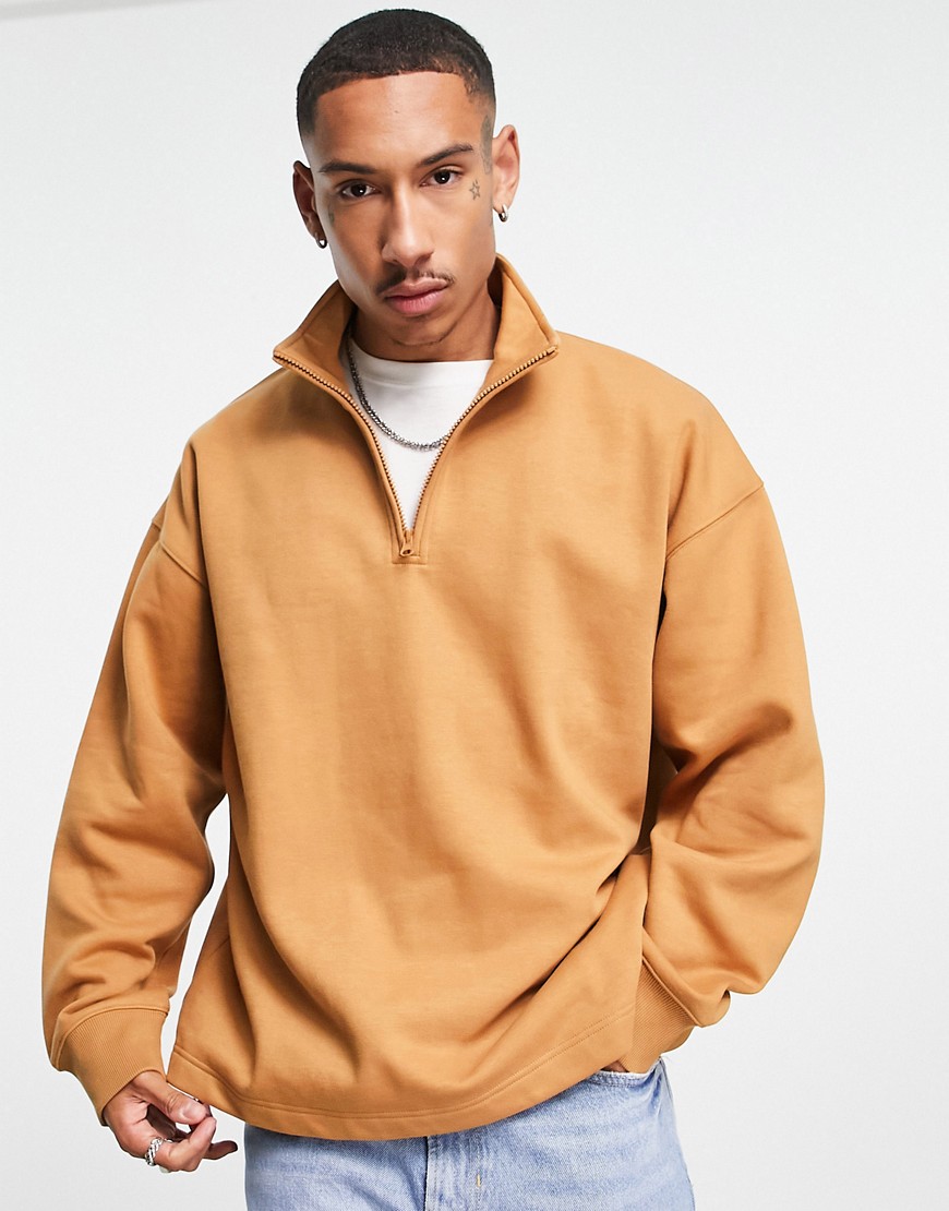 heavyweight oversized 1/4 zip sweatshirt in brown