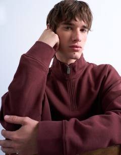 Heavyweight oversized fit 1/4 zip in brown
