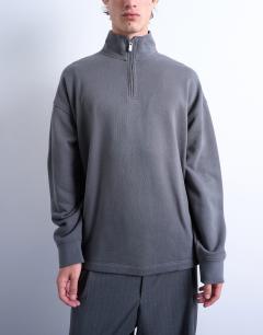 Heavyweight oversized fit 1/4 zip in charcoal