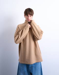 Heavyweight oversized fit 1/4 zip in dark stone