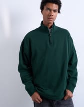 Topman heavyweight oversized fit 1/4 zip in pine green