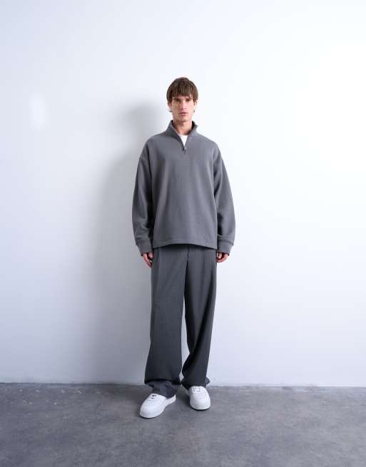 スウェット・トレーナー COVERNAT Starfish Pigment Man to Man Charcoal Topman heavyweight oversized fit 1/4 zip sweatshirt in