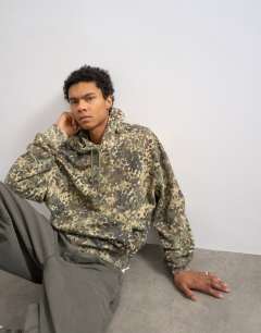 Heavyweight oversized fit camo print hoodie in green