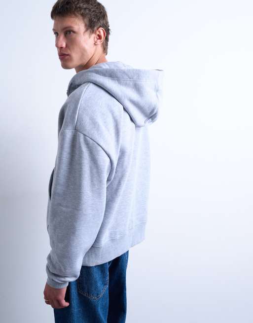 Topman Heavyweight oversized fit full zip hoodie in grey, 5 of 5