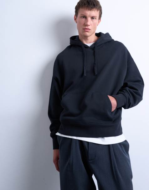Topman heavyweight oversized fit hoodie in black - view 1