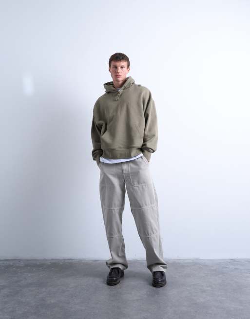 Topman heavyweight oversized fit hoodie in khaki, 2 of 5