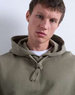 Model wearing Heavyweight oversized fit hoodie in khaki