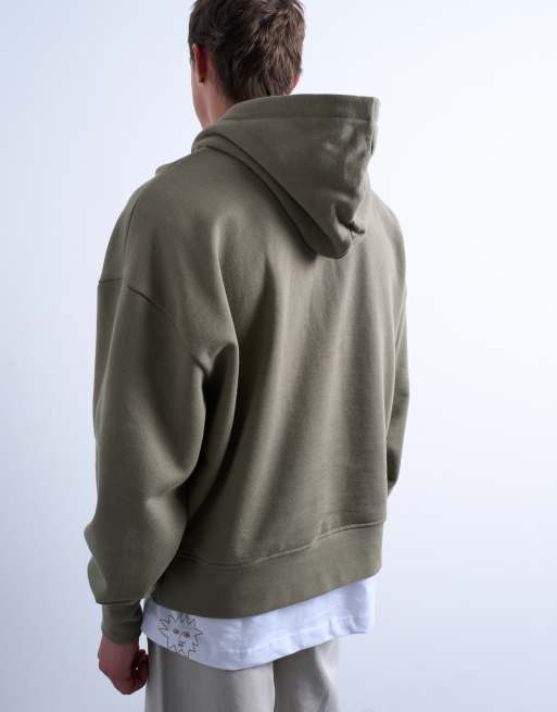 Topman heavyweight oversized fit hoodie in khaki, 5 of 5