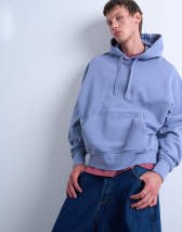 Topman heavyweight oversized fit hoodie in mid blue