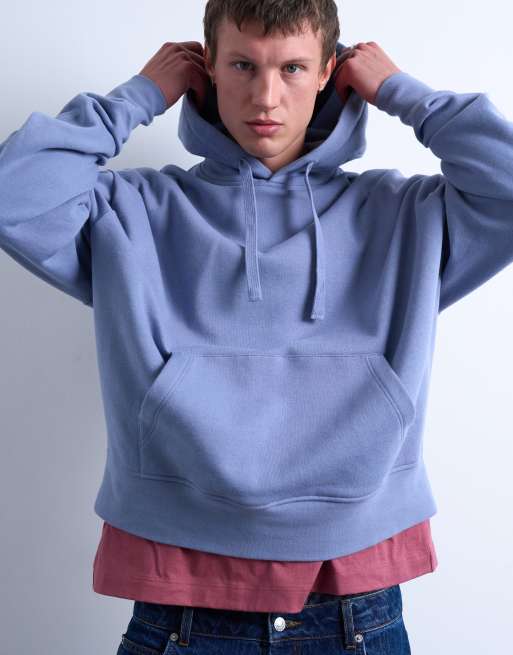 Topman heavyweight oversized fit hoodie in mid blue, 4 of 5