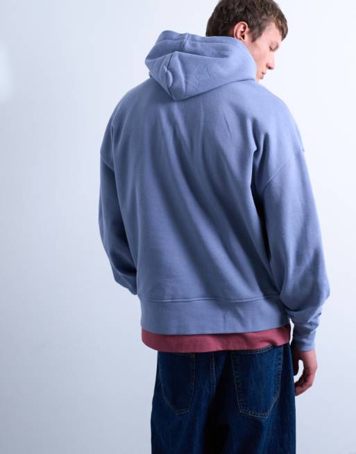 Topman heavyweight oversized fit hoodie in mid blue