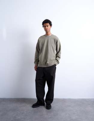Topman Heavyweight Oversized Fit Sweatshirt In Green