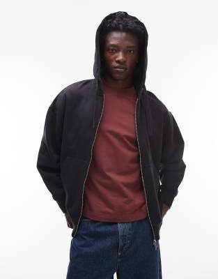 Topman Heavyweight Oversized Fit Zip Up Hoodie In Blue