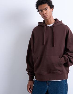 Topman Heavyweight Oversized Hoodie In Brown